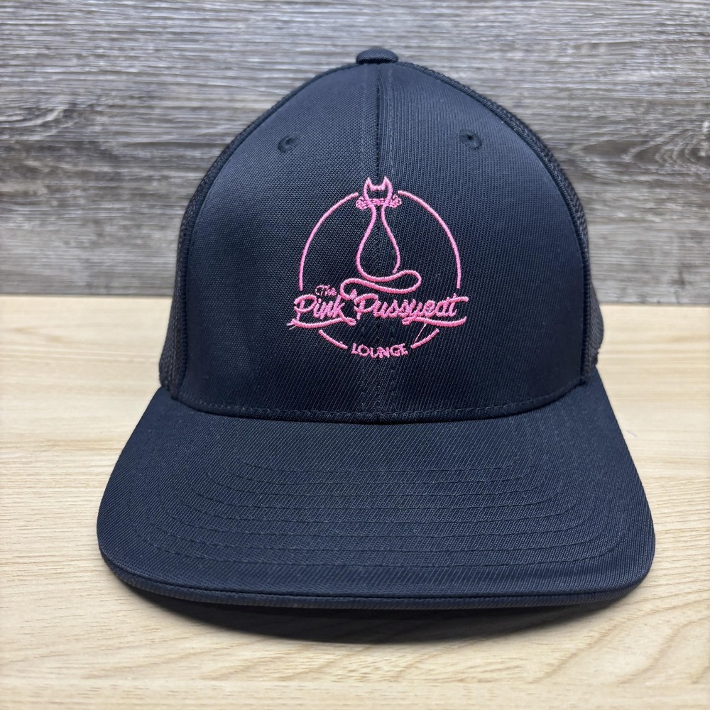 Pink Pussycat Lounge Hat Cap Fitted Mens Small Medium Black Mesh Trucker